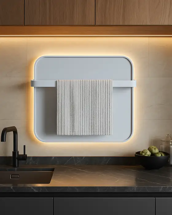 Toalheiro aquecido inteligente com painel iluminado e controle por aplicativo